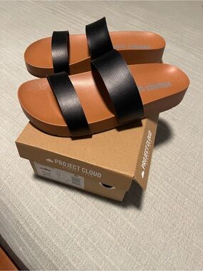 Project Cloud Black Double-Strap Slide Sandals